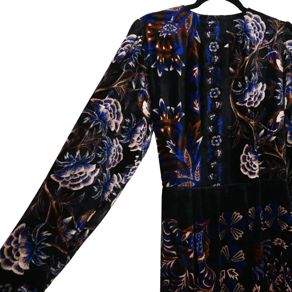 Farm Rio Arabesque Mix Scarves Wrap Velvet Mini Dress Size L - Picture 7 of 12